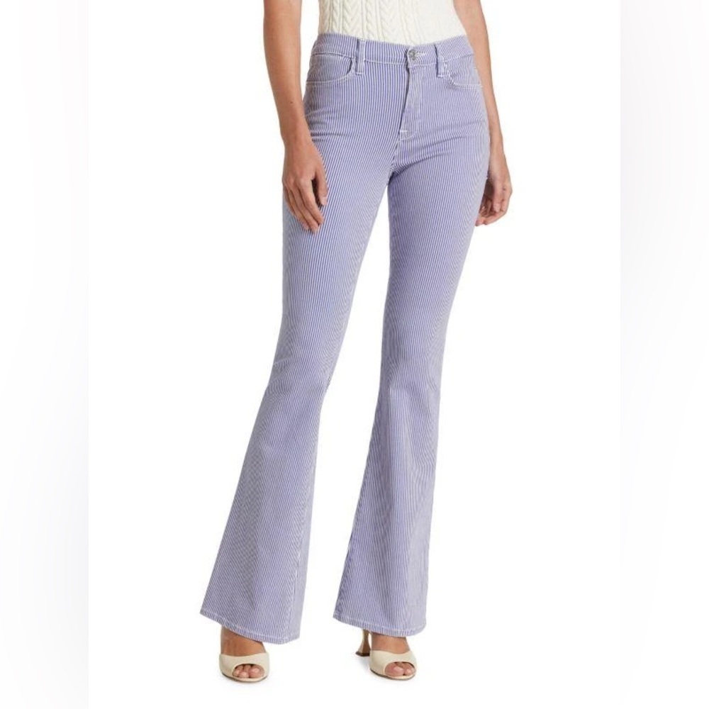Frame. Le High Flare Pants. Blue & White Stripe. Size 26.